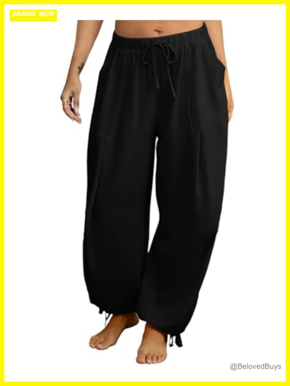 Linen Cotton Blend Balloon Barrel Pants Drawstring High Waisted Harem Beach